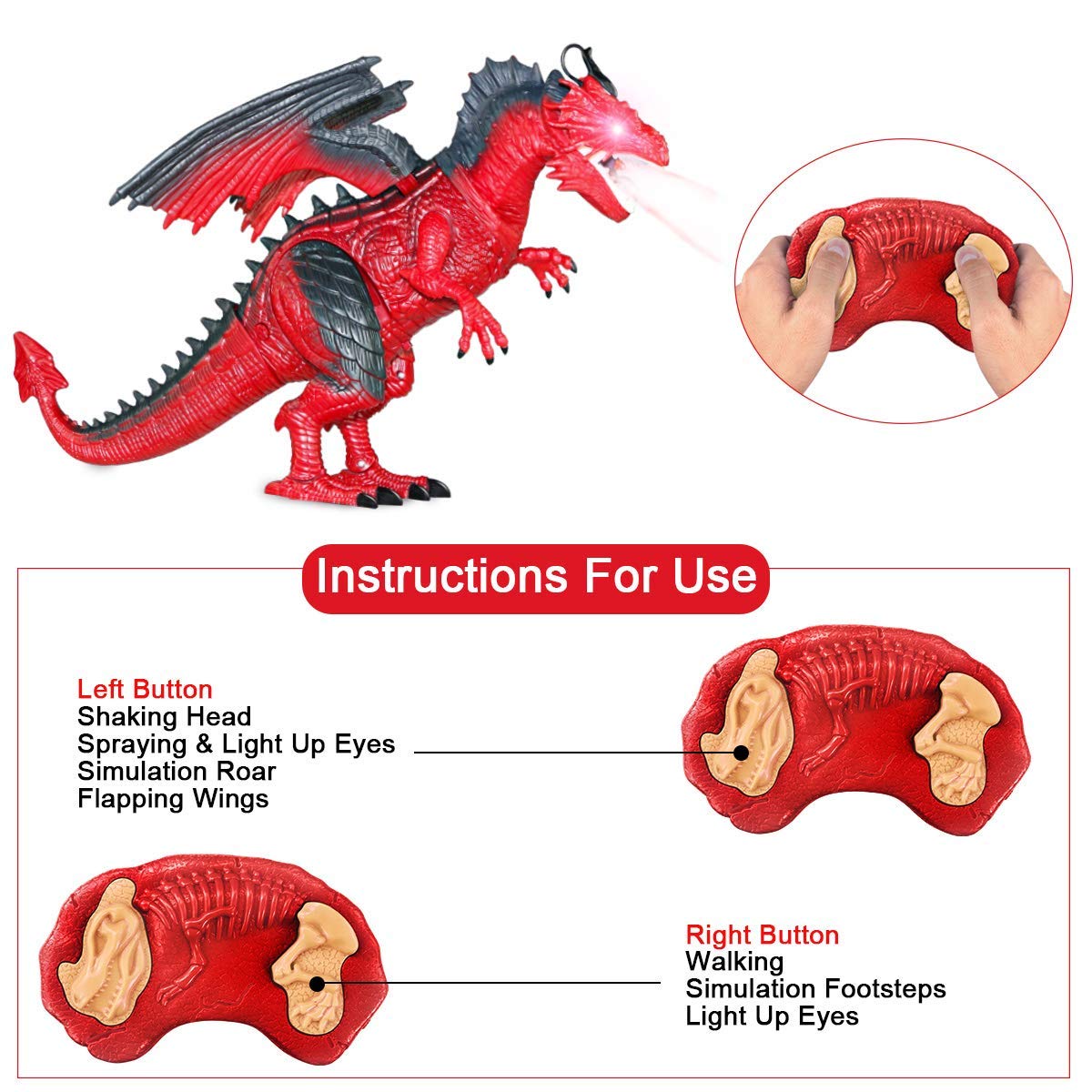 CALOVER Remote Control Dragon R/C Walking Dinosaur Pet Toy Animal